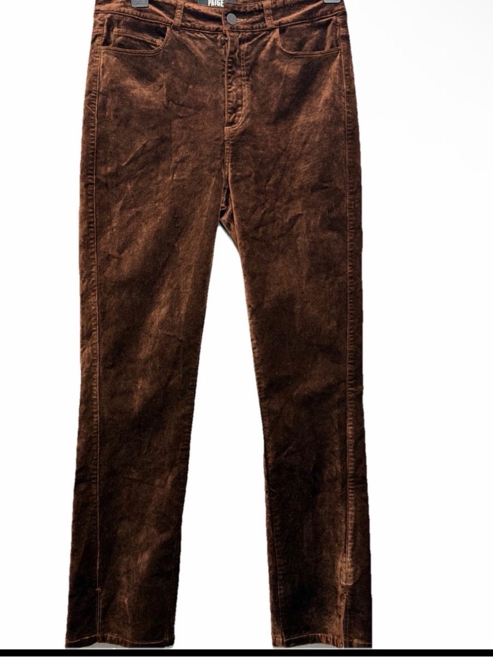 PAIGE "Cindy" Twisted Seam Split Velvet Pants in Chicory Coffee size 28 waist